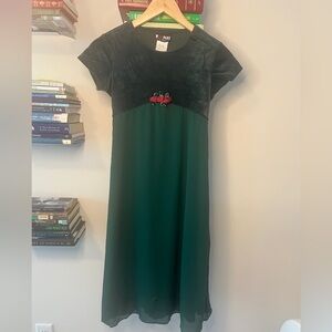 Vintage 1990s Green Girls Midi Dress with Rosette detail
- Size 10